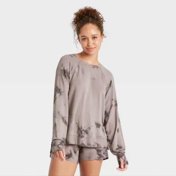 🔥 4/$15 JoyLab Sm Relaxed Fit Gray Tie Dye Pullover Sweatshirt Thumb Holes Cuff - Picture 2 of 10